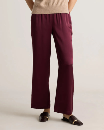 100% Washable Silk Drawstring Wide Leg Pants - XS / Champagne