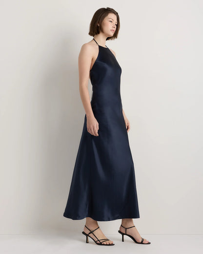 100% Washable Silk Halter Maxi Dress - XS / True Black