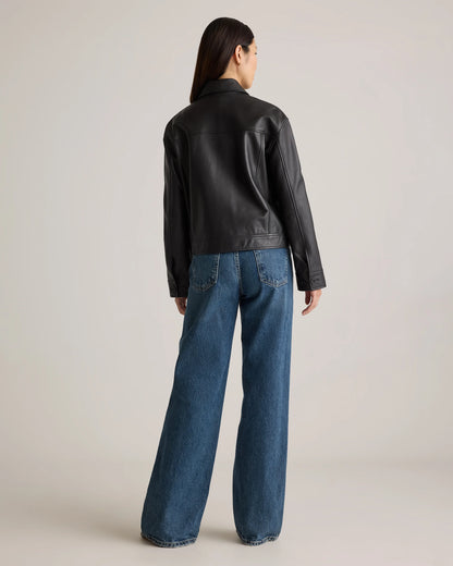 100% Leather Cropped Jacket - XS / Rich Brown