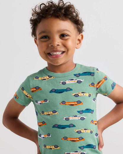 100% Organic Cotton Short Sleeve and Shorts Pajama Set - 2T / Navy Stripe