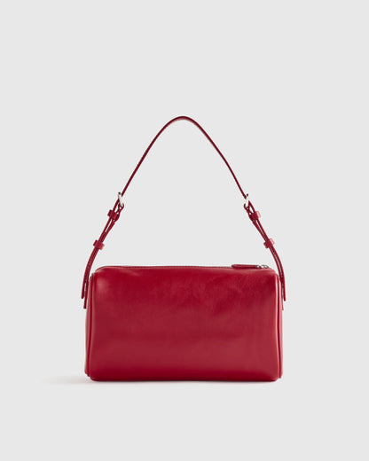 Italian Leather Mini Barrel Shoulder Bag - One Size / Dark Brown