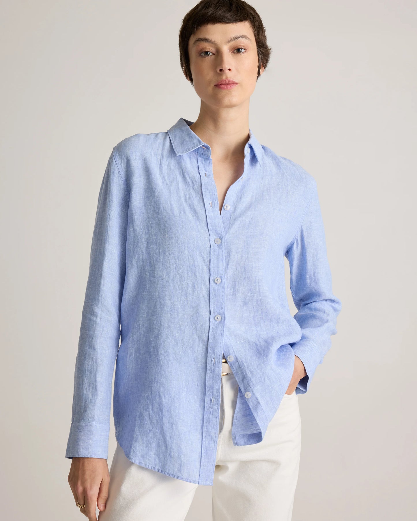 100% European Linen Long Sleeve Shirt - XS / Blue Pinstripe