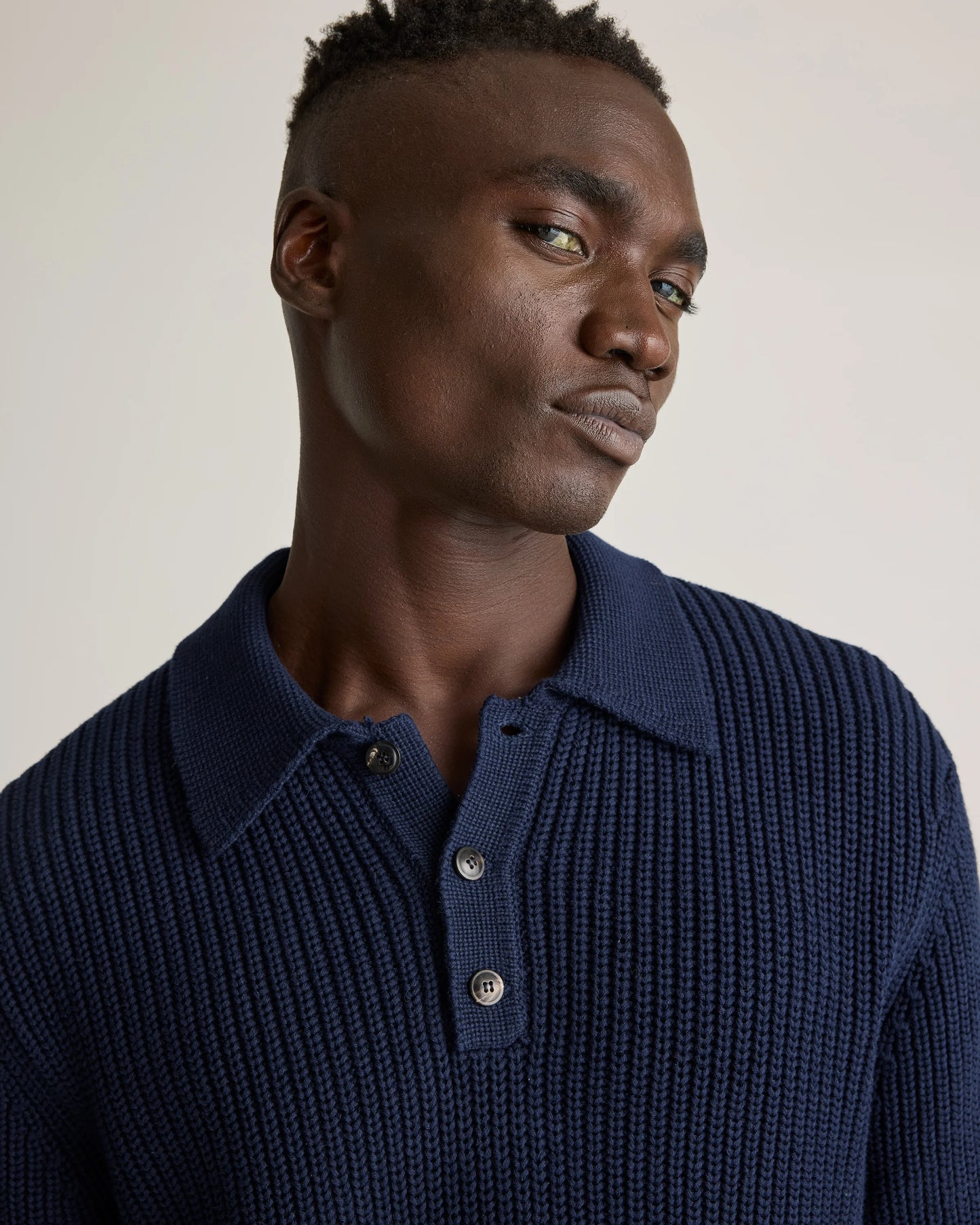 100% Organic Cotton Fisherman Polo Sweater - S / Alabaster