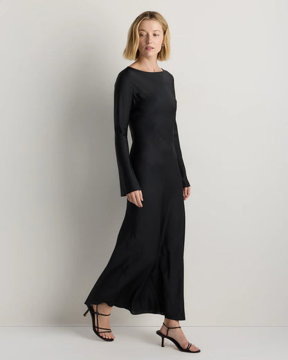 Washable Stretch Silk Long Sleeve Maxi Dress - XS / Wine Tasting Red