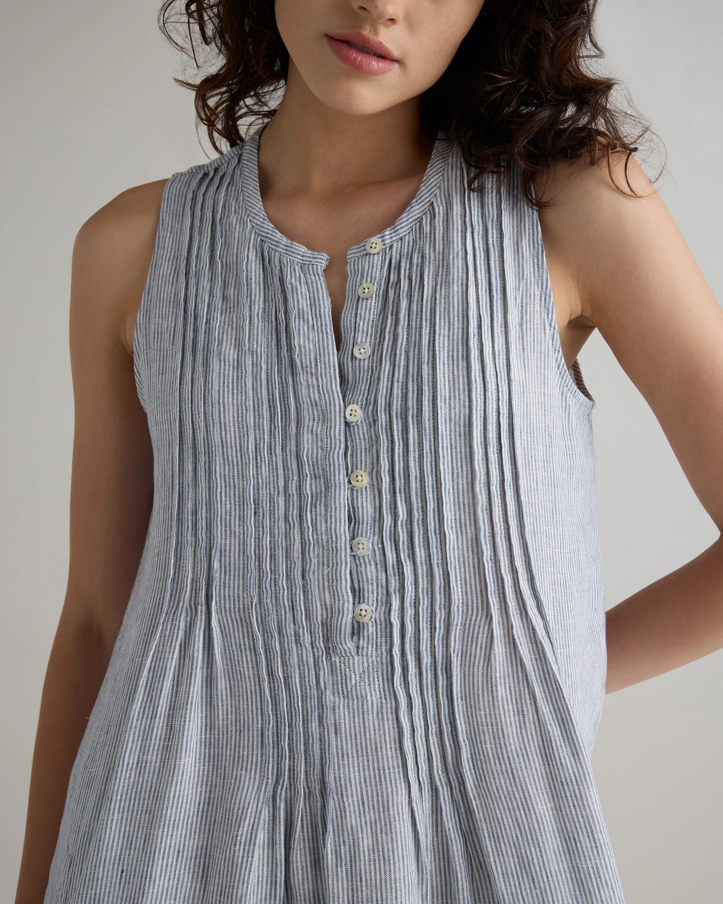 100% European Linen Sleeveless Swing Dress - XS / Classic Mini Gingham