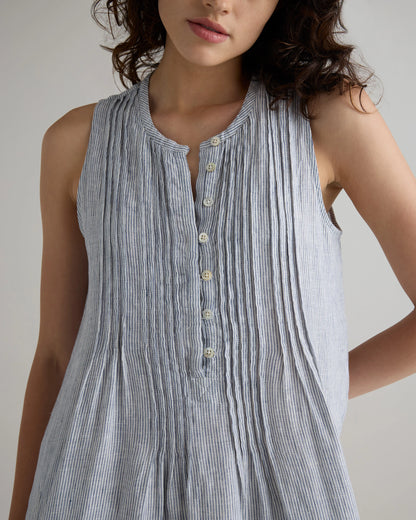 100% European Linen Sleeveless Swing Dress - XS / Classic Mini Gingham