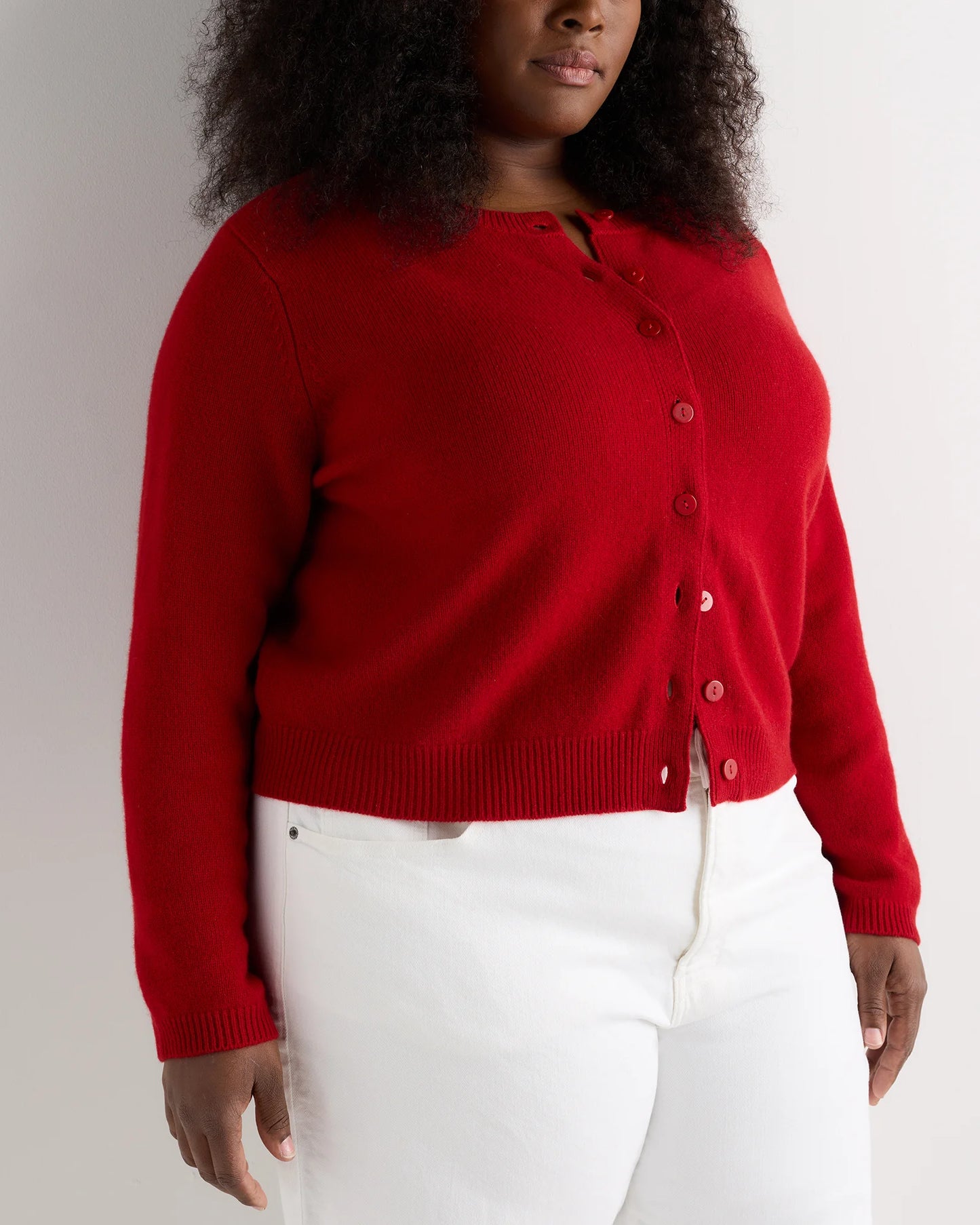 Mongolian Cashmere Cropped Crew Cardigan - 1X / Heather Vintage Pink / Brown Variegated Stripe