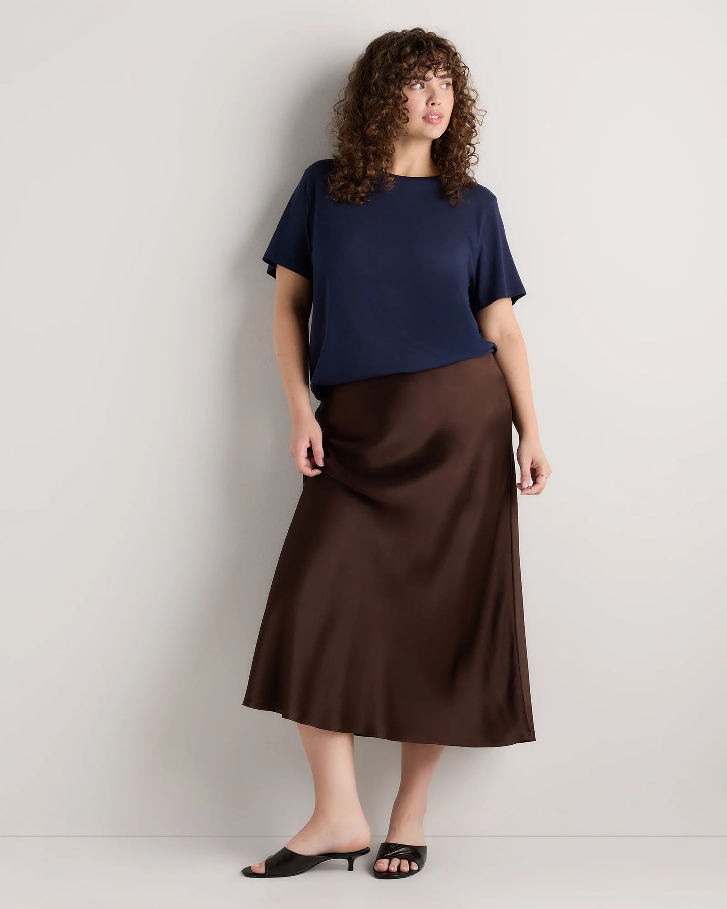 Cotton Modal Crew Neck Swing Tee - 1X / Navy