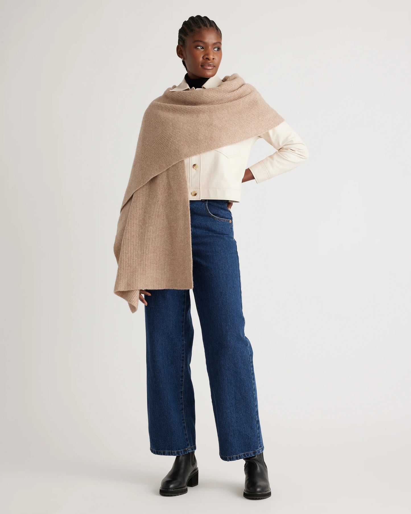 Mongolian Cashmere Ribbed Wrap - One Size / Heather Grey