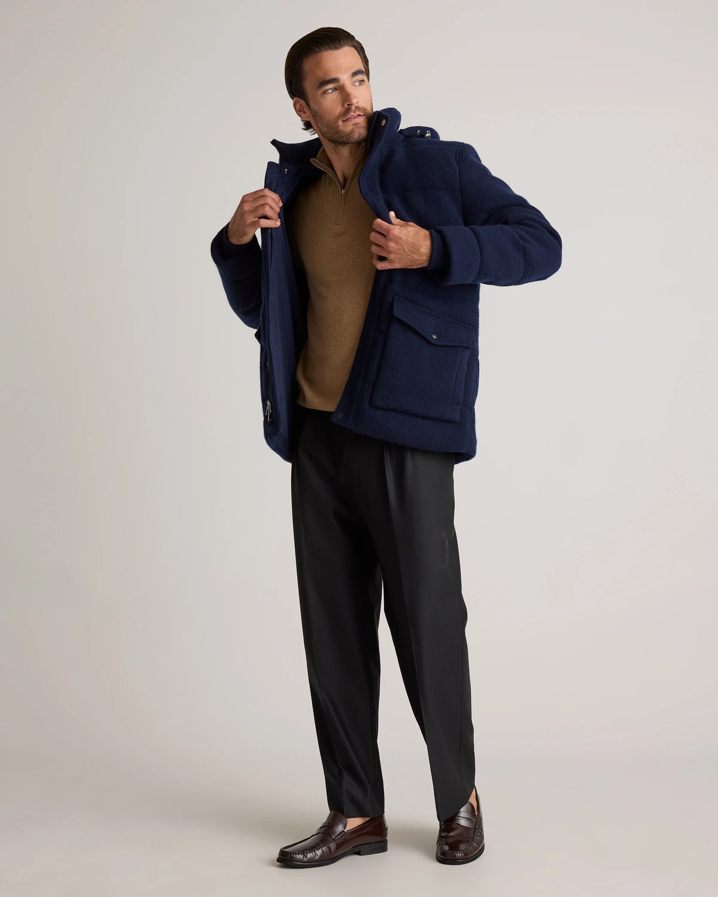 Mongolian Cashmere Puffer Coat - S / True Navy
