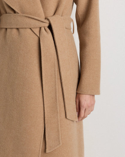 Double-Faced Merino Wool Draped Collar Wrap Coat - XS / Oat