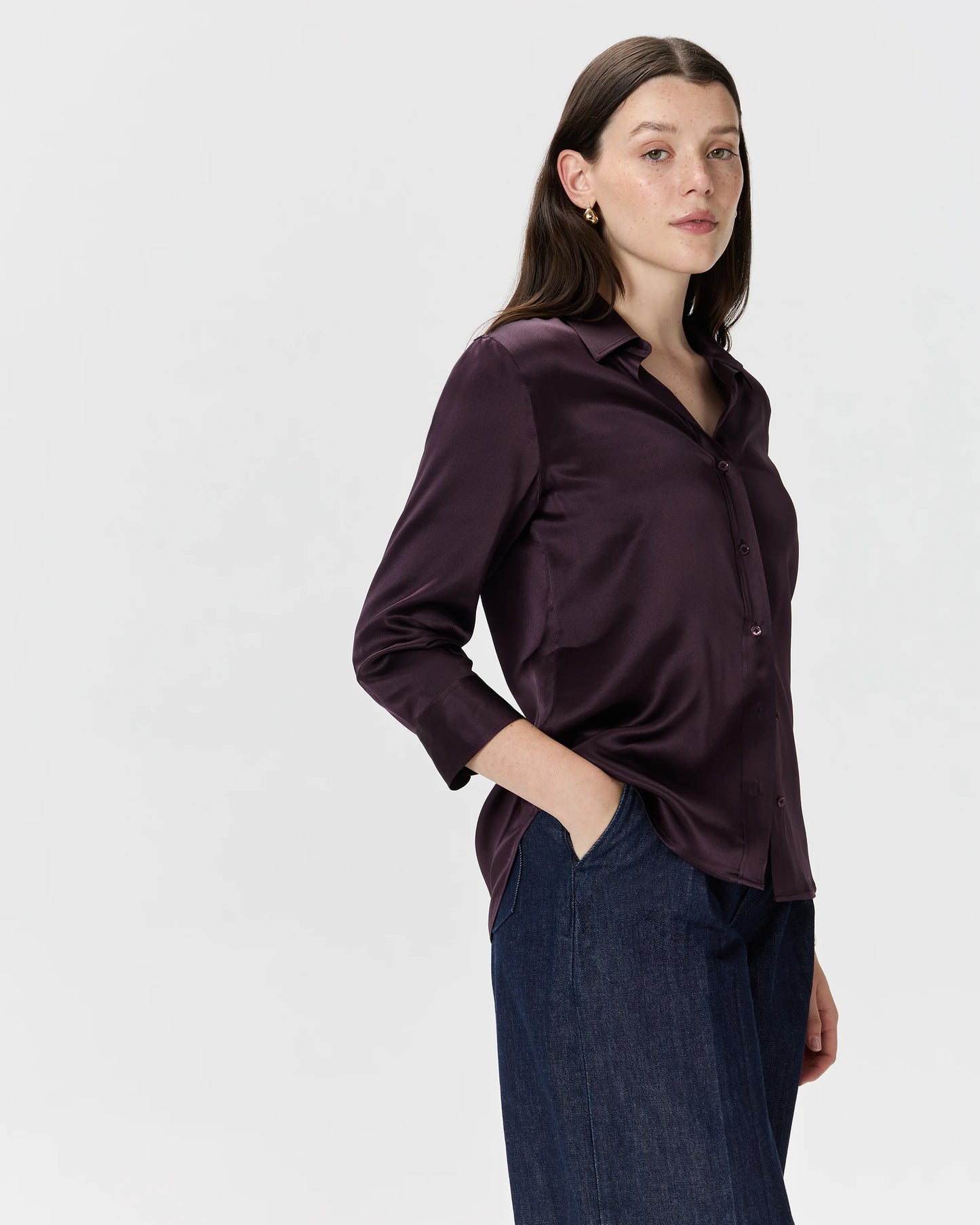 100% Washable Silk Three-Quarter Sleeve Shirt - XS / Vintage Pink