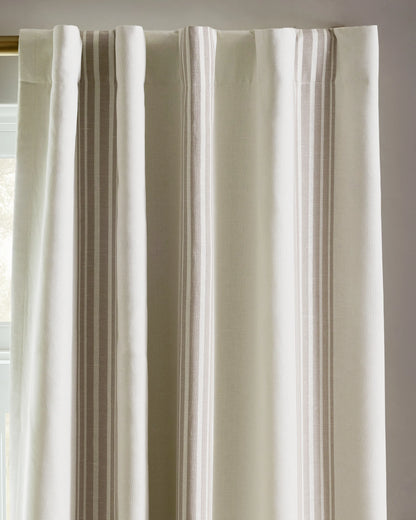 Coastal Stripe Linen Cotton True Blackout Curtain - Single Panel - 48x84 / Ivory/Fog