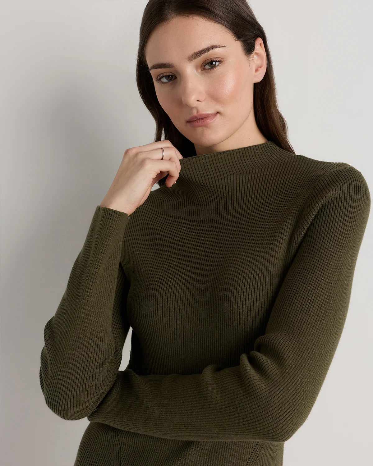 Cotton Cashmere Mock Neck Mini Dress - XS / Mocha Heather