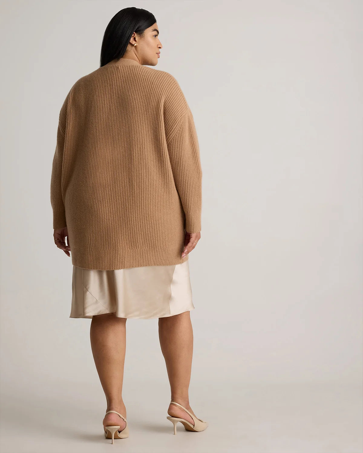 Mongolian Cashmere Oversized Boyfriend Cardigan Sweater - 1X / Camel