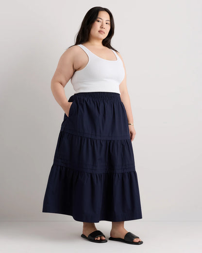 100% Organic Cotton Poplin Tiered Maxi Skirt - 1X / Black