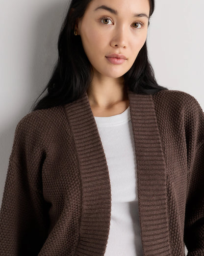 100% Organic Cotton Waffle Stitch Open Cardigan - XS / Sky Blue