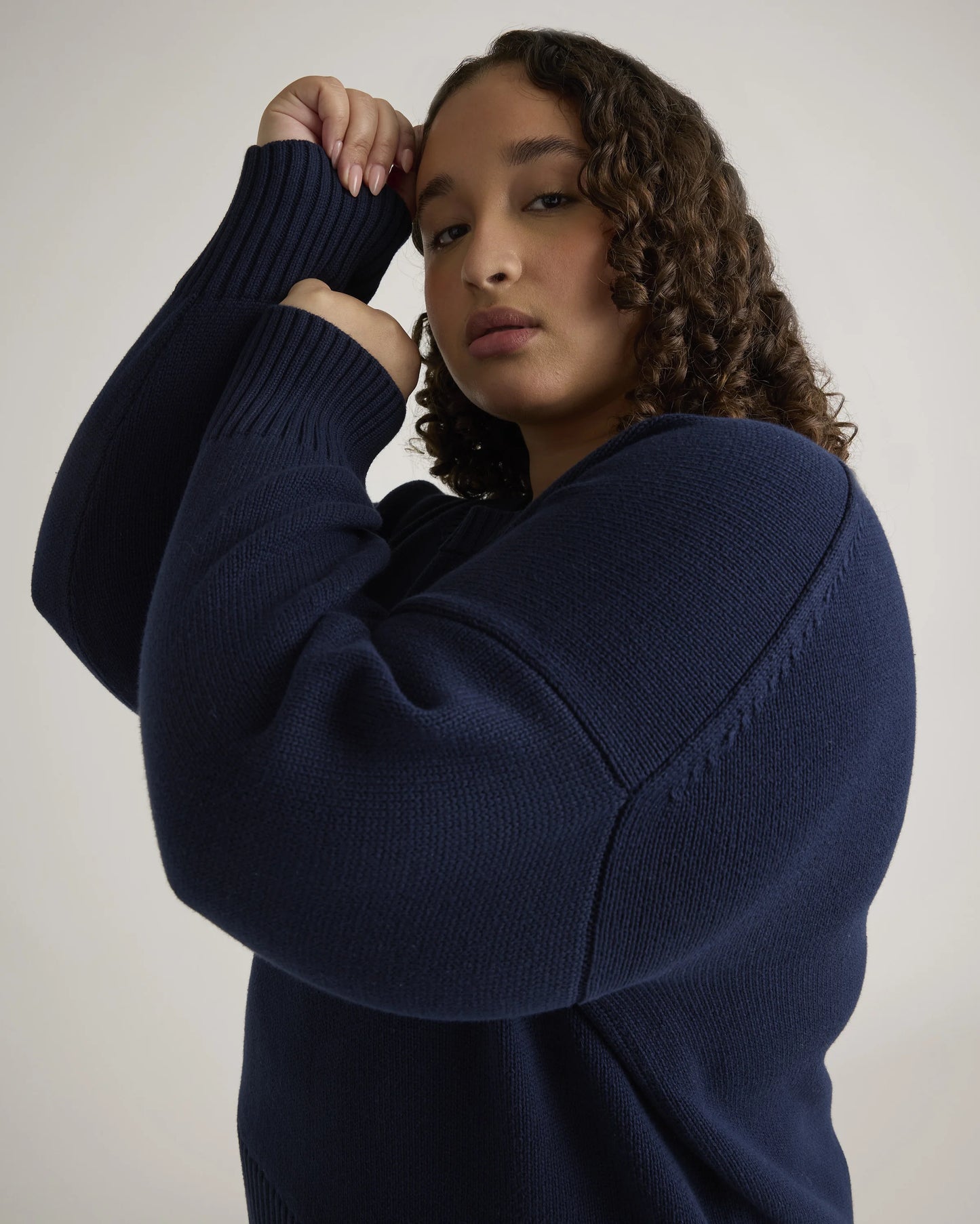 100% Organic Cotton Boyfriend Crew Sweater - 1X / Shell Pink