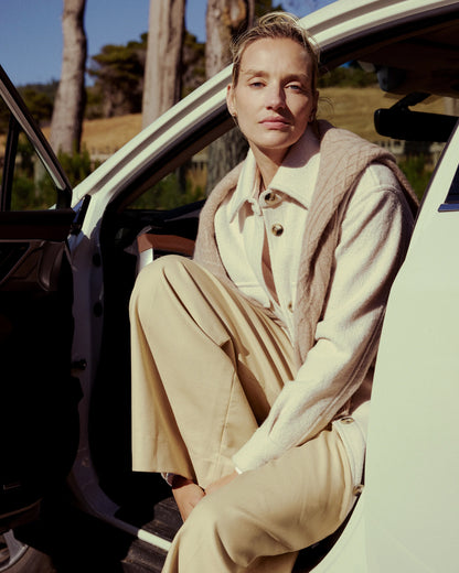 100% Merino Wool Long Shirt Jacket - XS / Heather Bone