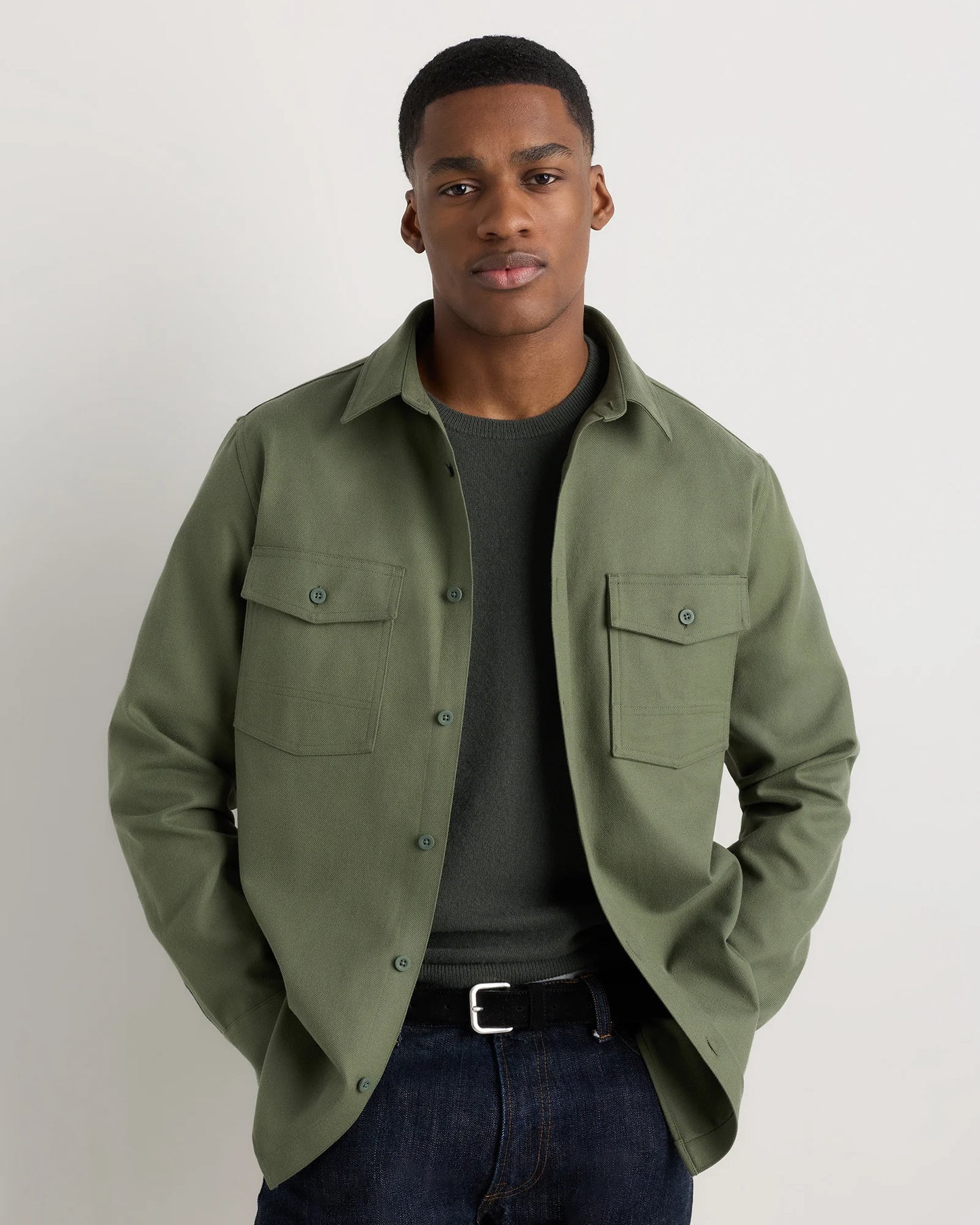 Brushed Cotton Wool Utility Overshirt - S / True Black