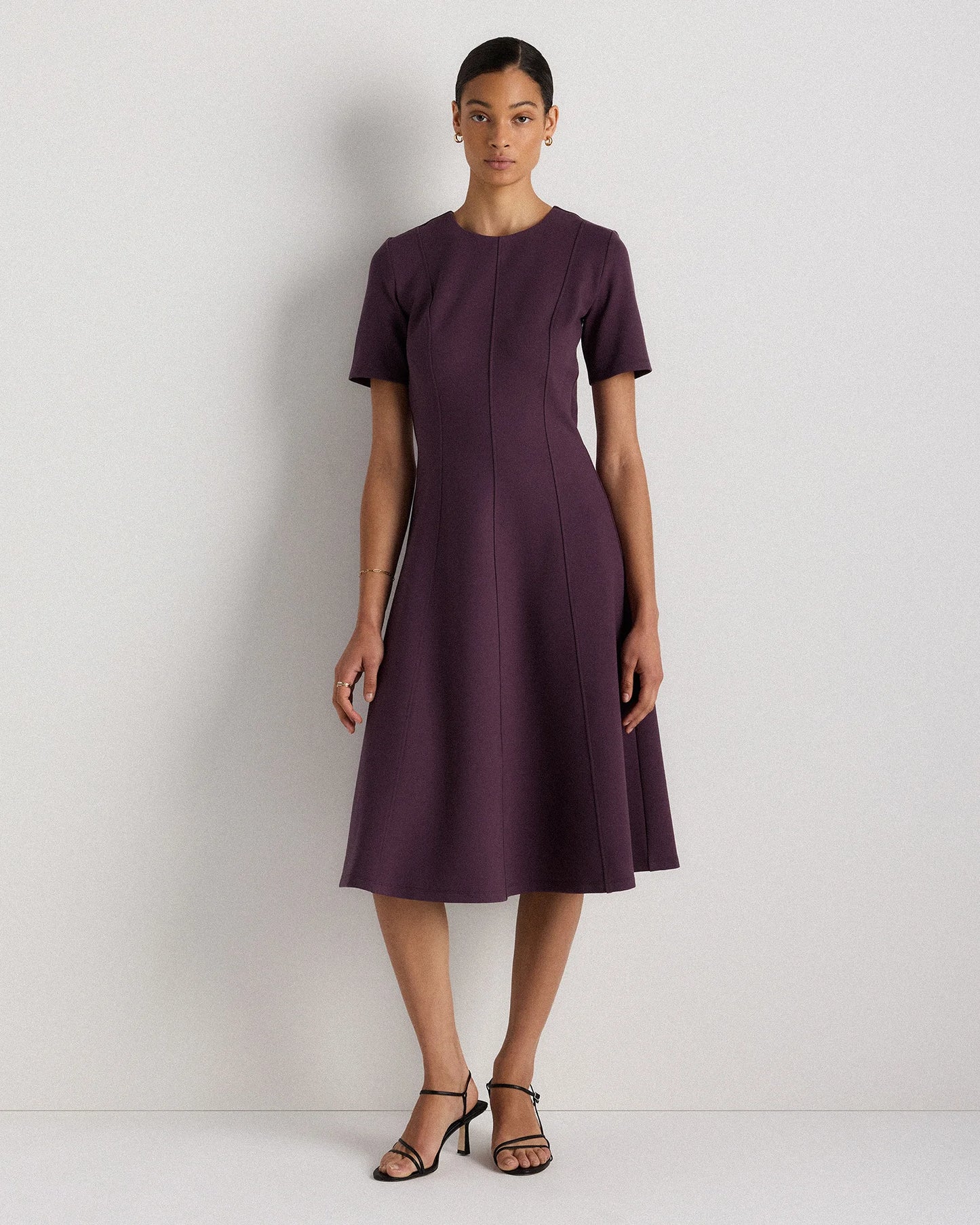 Ultra-Stretch Ponte Short Sleeve Midi Dress - XS / Ruby Red