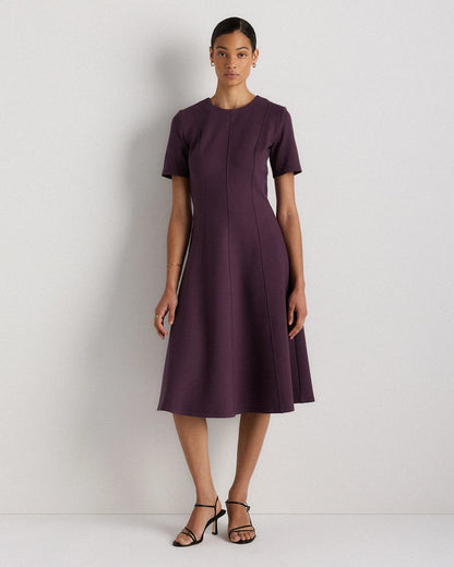 Ultra-Stretch Ponte Short Sleeve Midi Dress - XS / Ruby Red