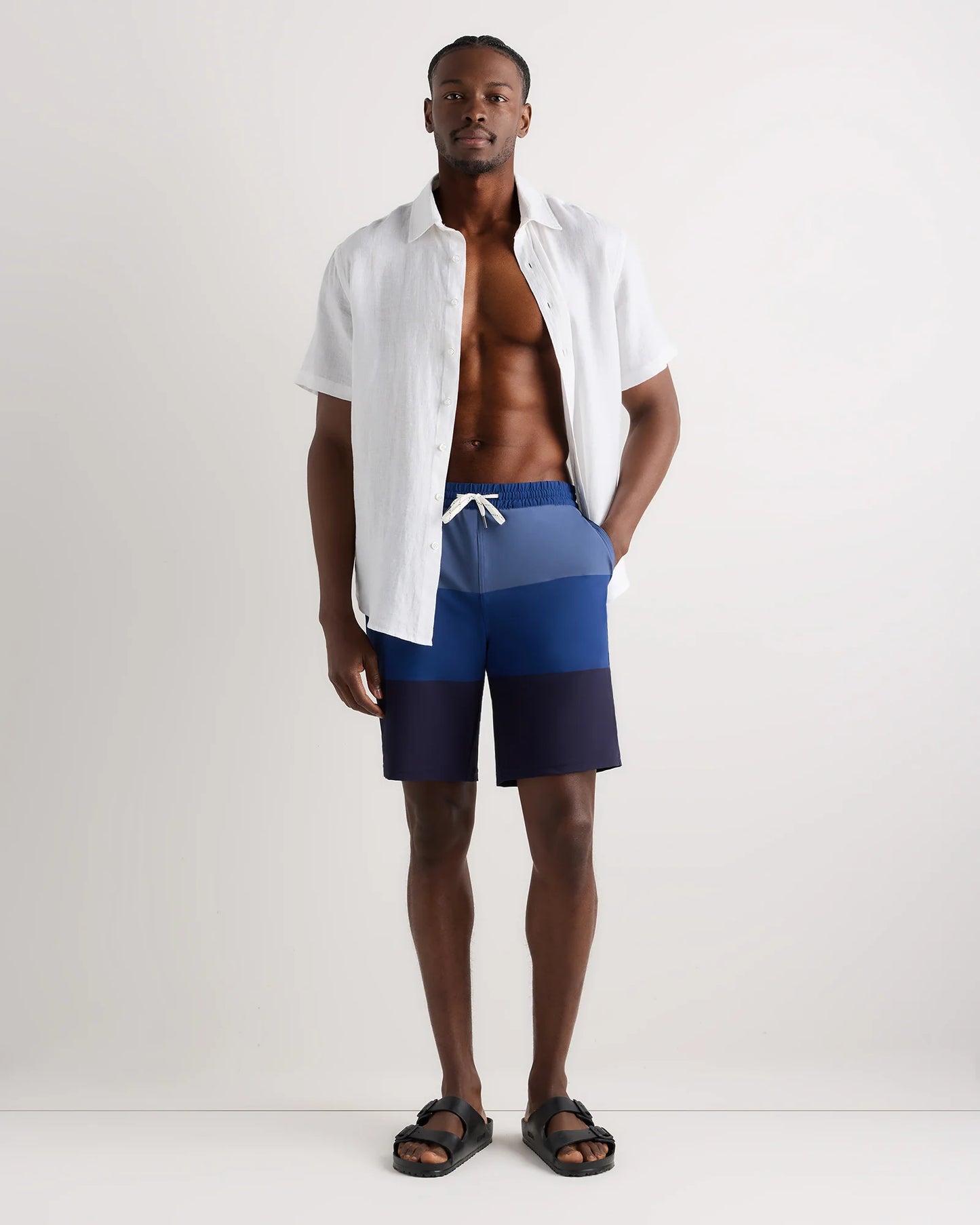 Italian Swim Trunks - 9" - S / Navy Palms