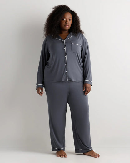 Bamboo Jersey Long Sleeve Pajama Set - 1X / Black