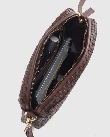 Italian Leather Handwoven Crossbody - One Size / Cognac