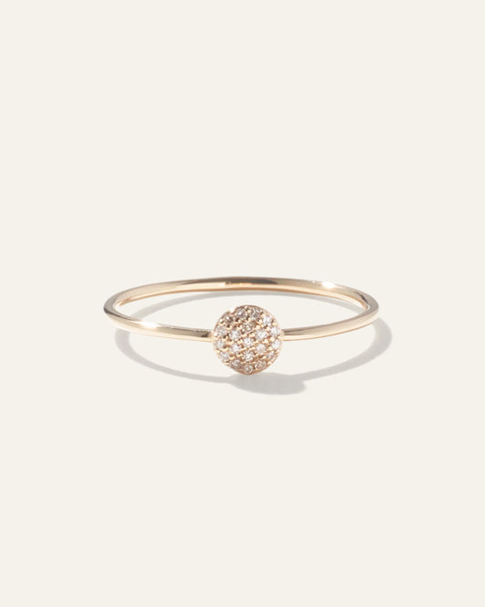 14K Gold Pave Diamond Round Disc Ring - 4 / Yellow Gold
