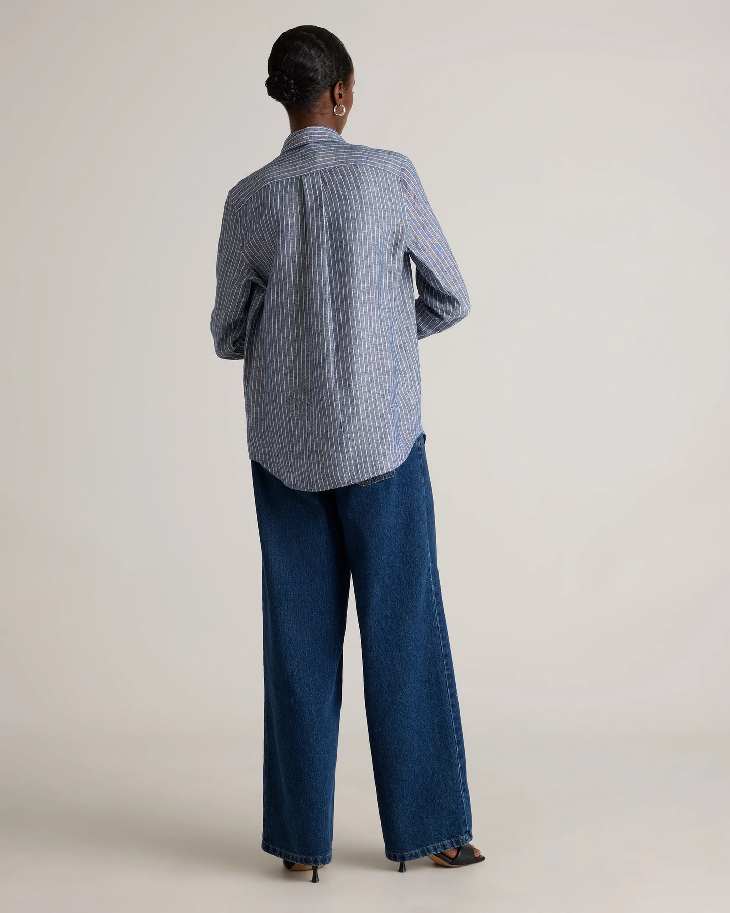 100% European Linen Long Sleeve Shirt - XS / Blue Pinstripe