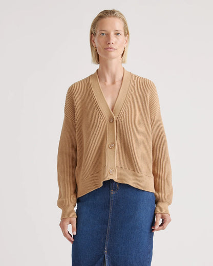 100% Organic Cotton Fisherman Boxy Cropped Cardigan - XS / Sapphire Blue