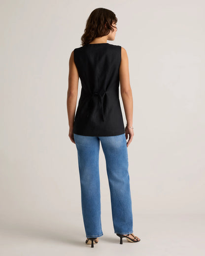 100% European Linen Longline Vest - XS / Taupe Brown Chambray