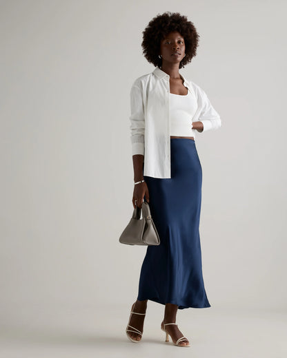 100% Washable Silk Maxi Skirt - XS / Champagne