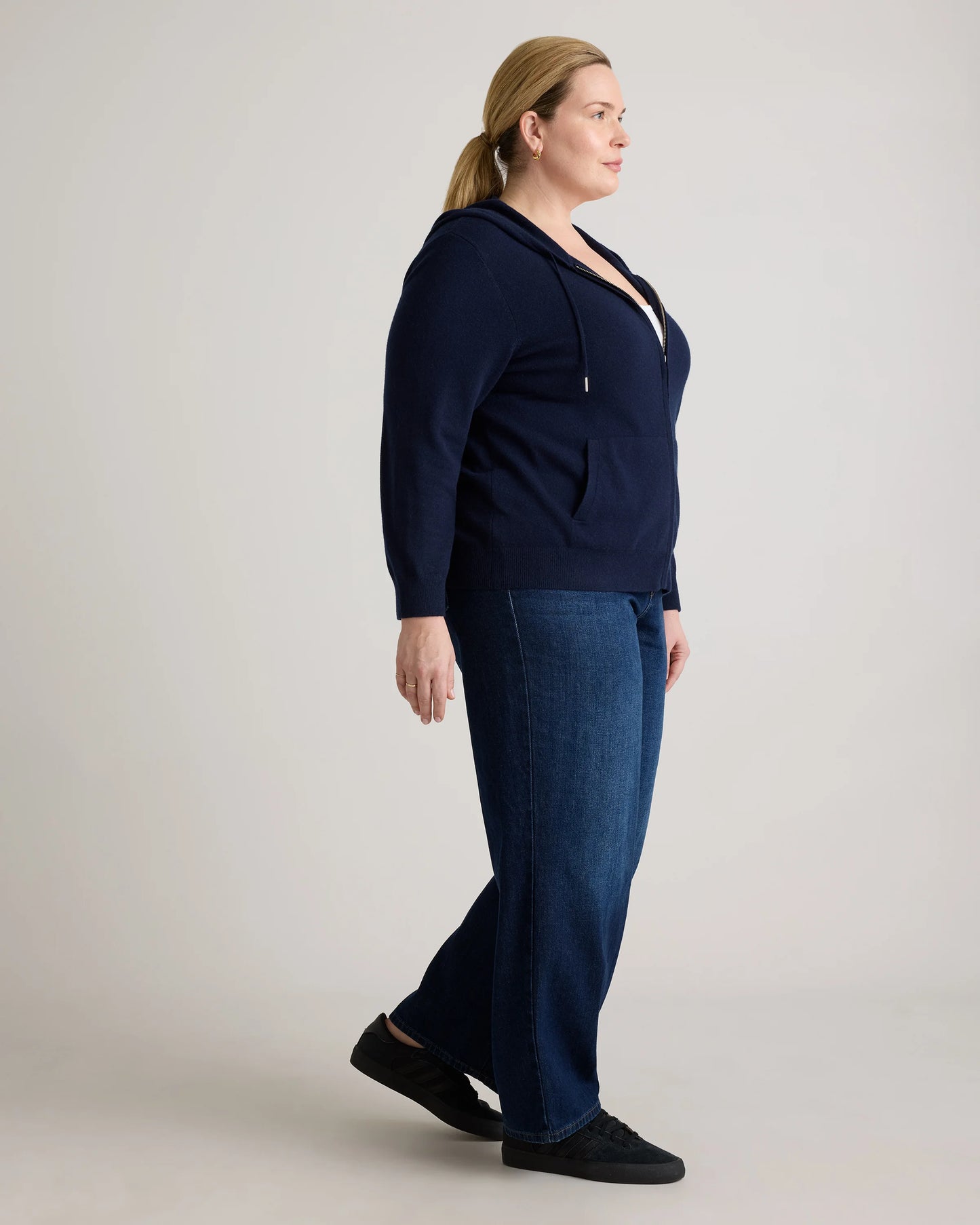 Mongolian Cashmere Full-Zip Hoodie - 1X / True Navy