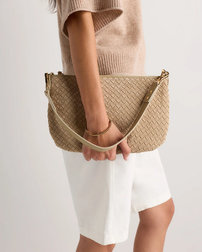 Sloane Suede Handwoven Mini Shoulder Bag - One Size / Pebble