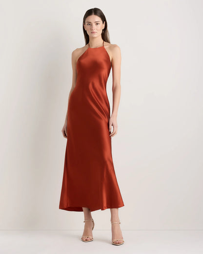100% Washable Silk Halter Maxi Dress - XS / True Black