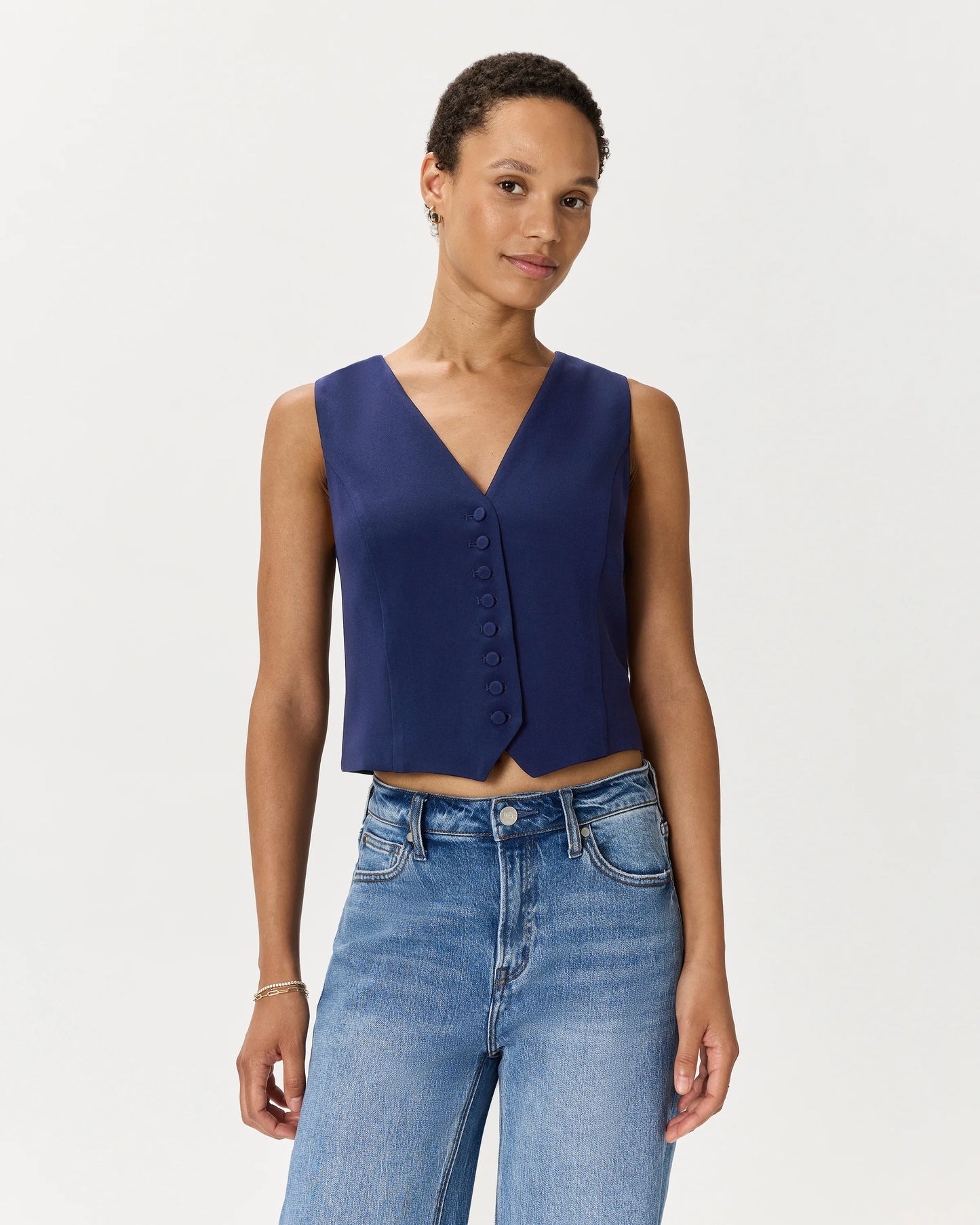 Fluid Crepe Vest - XS / Navy