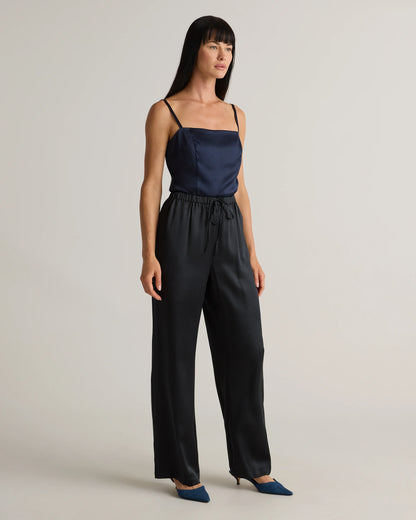 100% Washable Silk Drawstring Wide Leg Pants - XS / Champagne