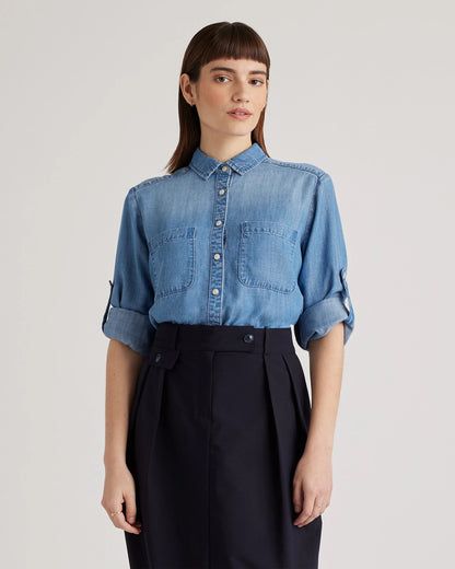 Chambray Tencel Long Sleeve Shirt - XS / Light Indigo