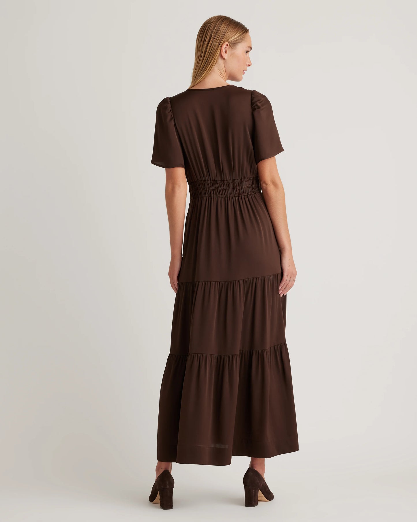 Washable Stretch Silk Tiered Maxi Dress - XS / Navy