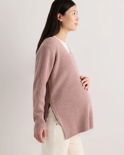 Mongolian Cashmere Ribbed Side Zip Maternity Sweater - XS / Heather Vintage Pink