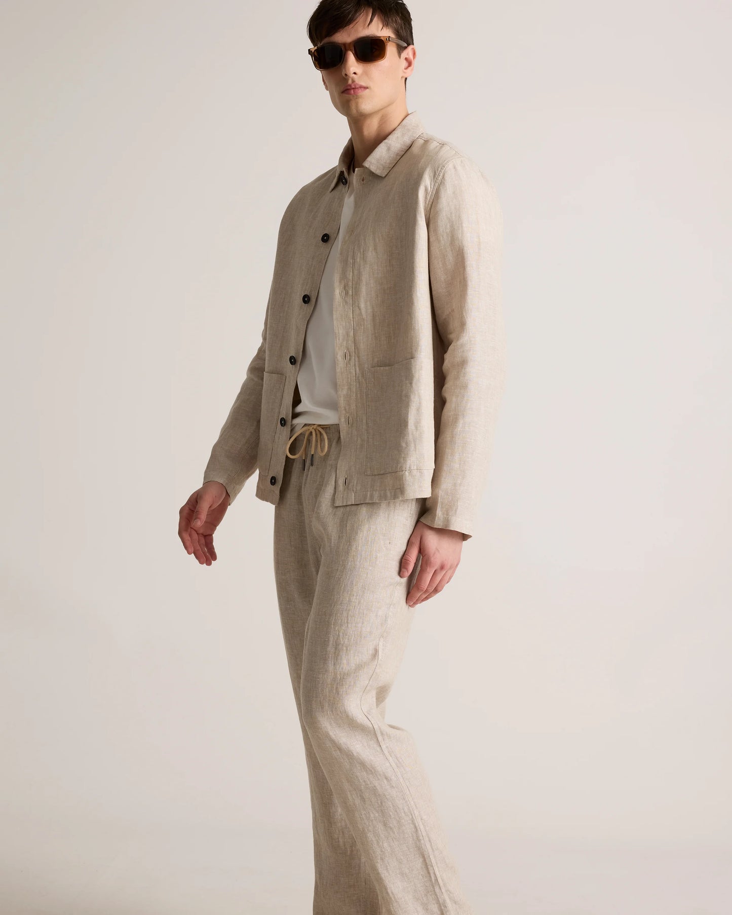 100% European Linen Drawstring Beach Pants - XS / Taupe Brown Chambray