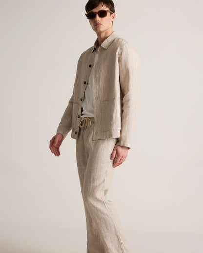 100% European Linen Drawstring Beach Pants - XS / Taupe Brown Chambray