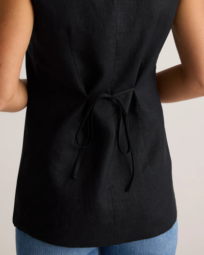 100% European Linen Longline Vest - XS / Taupe Brown Chambray