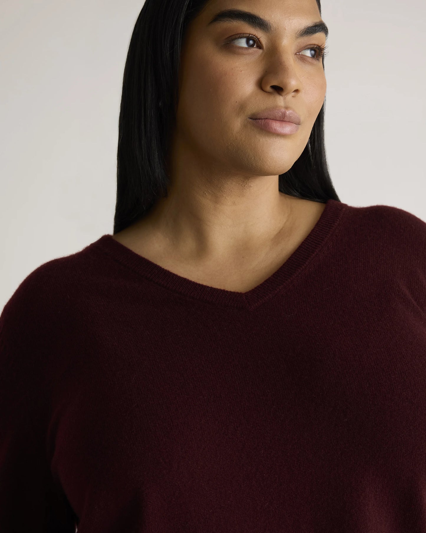 Mongolian Cashmere V-Neck Sweater - 1X / Heather Vintage Pink