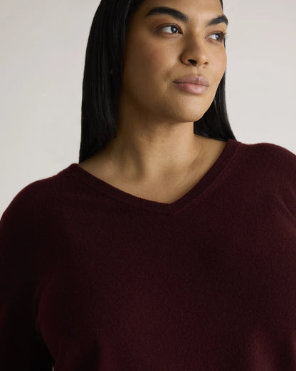 Mongolian Cashmere V-Neck Sweater - 1X / Heather Vintage Pink