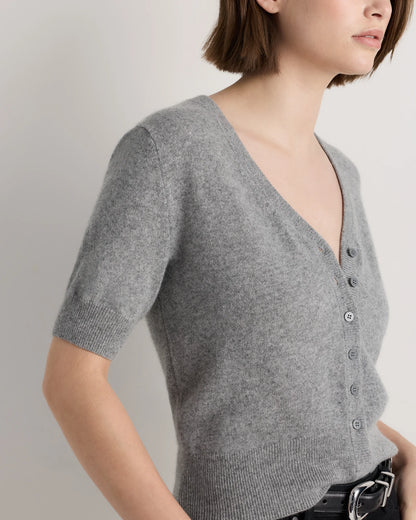 Mongolian Cashmere Short Sleeve Cardigan - XS / Oatmeal