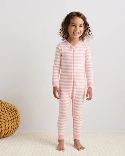 100% Organic Cotton One Piece Pajama - 2T / Navy Stripe