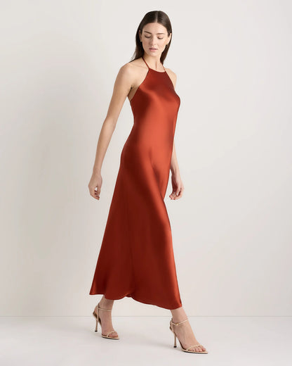 100% Washable Silk Halter Maxi Dress - XS / True Black